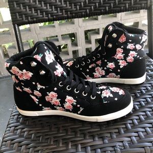 Black Floral High Top Sneakers